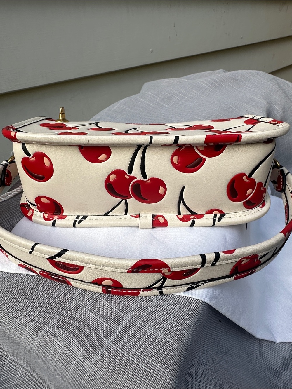 Coach Swinger 20 Shoulder Bag in Chalk Leather with Cherry Print - Picture 4 of 10